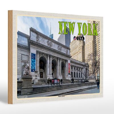 Holzschild Reise 30x20cm New York USA Public Library Bibliothek