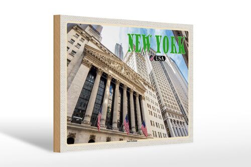 Holzschild Reise 30x20cm New York USA Stock Exchange Börse