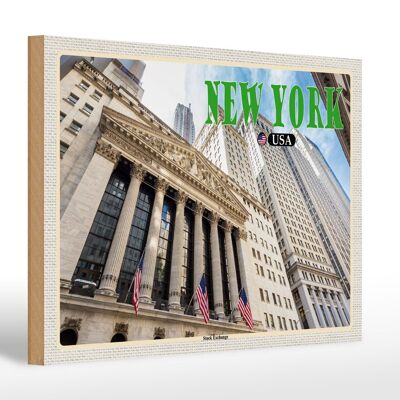 Holzschild Reise 30x20cm New York USA Stock Exchange Börse