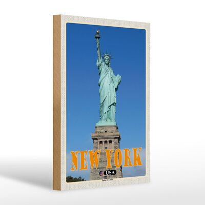 Cartel de madera viaje 20x30cm Nueva York Estatua de la Libertad Estatua de la Libertad