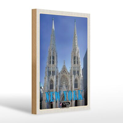 Cartel de madera viaje 20x30cm Nueva York EE.UU. St. Decoración de la Catedral de San Patricio