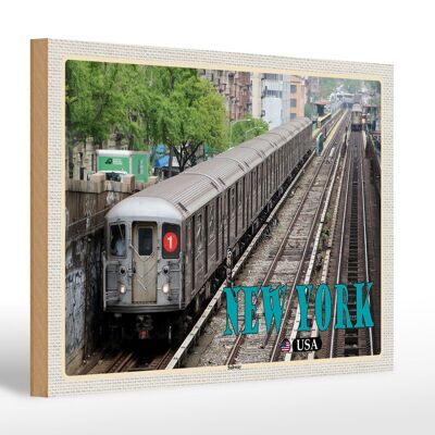 Panneau en bois voyage 30x20cm New York USA Subway métro en tôle