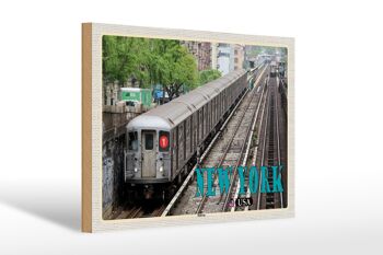 Panneau en bois voyage 30x20cm New York USA Subway métro en tôle 1