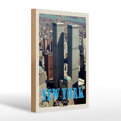 Cartello in legno da viaggio 20x30 cm New York USA World Trade Center