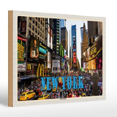 Panneau en bois voyage 30x20cm New York USA Times Square centre