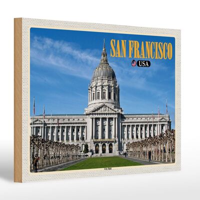 Cartel de madera viaje 30x20cm San Francisco USA Ayuntamiento decoración del ayuntamiento