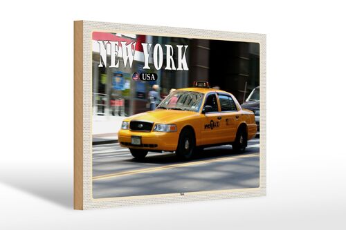 Holzschild Reise 30x20cm New York USA Taxi Straßen geschenk