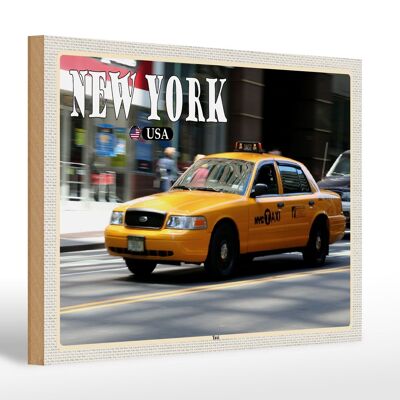 Holzschild Reise 30x20cm New York USA Taxi Straßen geschenk