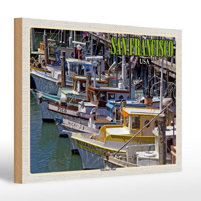 Cartel de madera viaje 30x20cm San Francisco Fisherman's Wharf