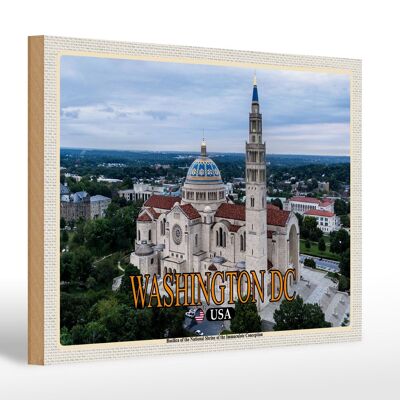 Cartello in legno da viaggio 30x20 cm Washington DC USA Basilica Santuario Nazionale