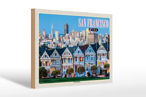 Holzschild Reise 30x20cm San Francisco USA Victorian Houses Deko