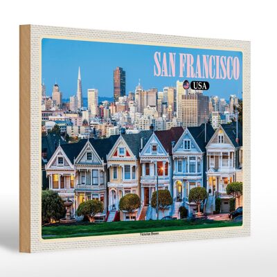 Holzschild Reise 30x20cm San Francisco USA Victorian Houses Deko