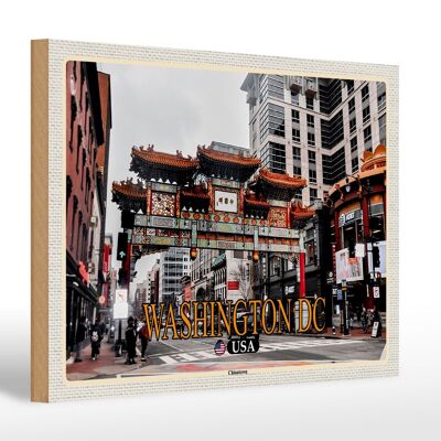 Cartel de madera viaje 30x20cm Washington DC EE.UU. Chinatown