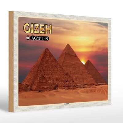 Panneau en bois voyage 30x20cm pyramides de Gizeh Egypte cadeau