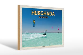 Panneau en bois voyage 30x20cm Hurghada Egypte kitesurfer décoration de vacances 1