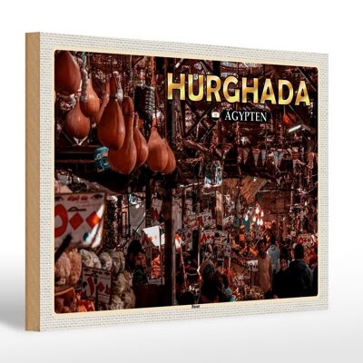 Cartel de madera viaje 30x20cm Hurghada Egipto bazar regalo