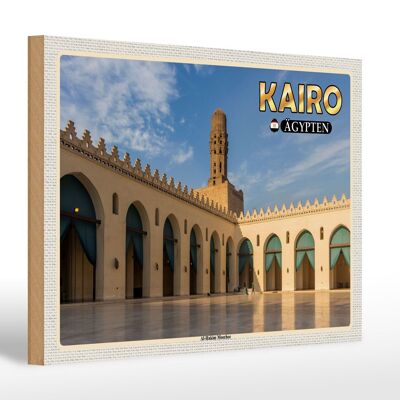 Cartel de madera viaje 30x20cm El Cairo Egipto Mezquita Al-Hakim