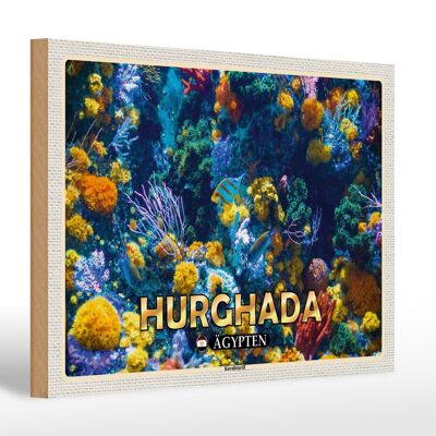 Cartel de madera viaje 30x20cm Hurghada Egipto decoración de peces de arrecife de coral