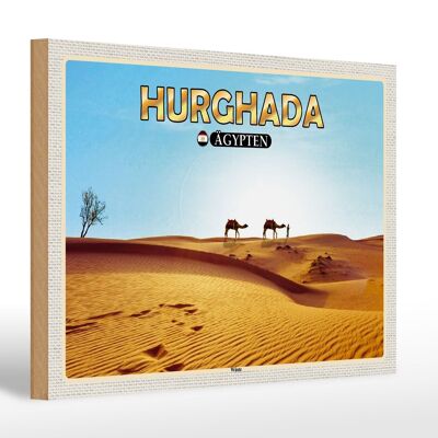 Cartello in legno da viaggio 30x20 cm Hurghada Egitto cammelli nel deserto