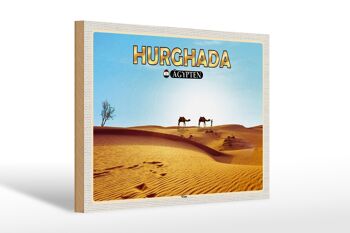 Panneau en bois voyage 30x20cm Hurghada Egypte chameaux du désert 1