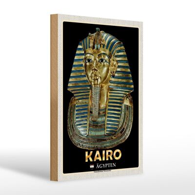 Cartel de madera viaje 20x30cm El Cairo Egipto Máscara mortuoria de Tutankamón