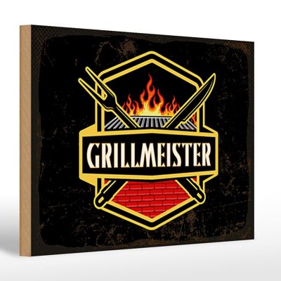 Cartello in legno con scritta Grillmeister 30x20 cm