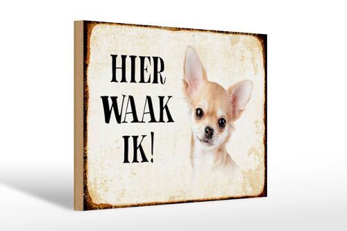 Holzschild Spruch 30x20cm holländisch Hier Waak ik Chihuahua glatt