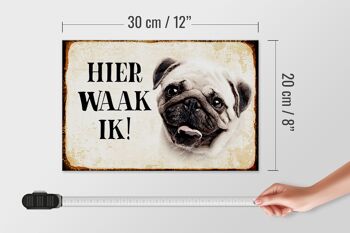 Panneau en bois disant 30x20cm Dutch Here Waak ik Pug 4