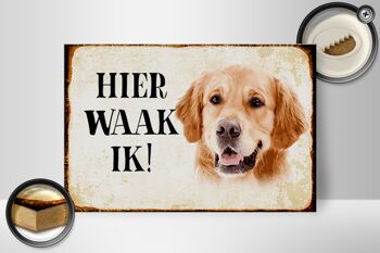 Panneau en bois disant 30x20cm Dutch Here Waak ik Golden Retriever 2