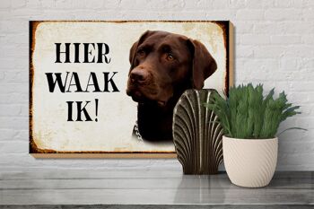 Panneau en bois disant 30x20cm Dutch Here Waak ik brown Labrador 3