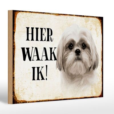 Holzschild Spruch 30x20cm holländisch Hier Waak ik Shih Tzu