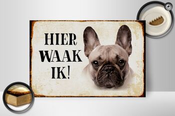 Panneau en bois disant 30x20cm Dutch Here Waak ik French Bulldog 2