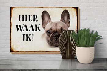 Panneau en bois disant 30x20cm Dutch Here Waak ik French Bulldog 3