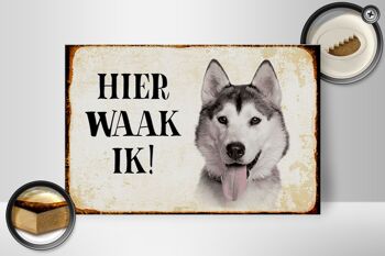 Panneau en bois indiquant 30x20cm Dutch Here Waak ik Husky sibérien 2