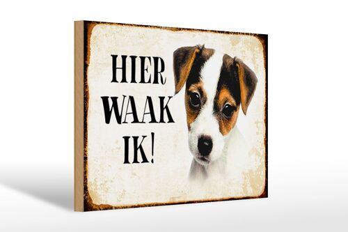 Holzschild Spruch 30x20cm holländisch Hier Waak ik Jack Russell Terrier Puppy