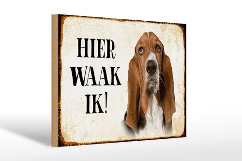 Holzschild Spruch 30x20cm holländisch Hier Waak ik Bassett Hund