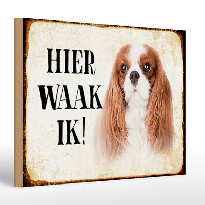 Cartello in legno con scritta "Olandese Here Waak ik King Charles Spaniel" 30x20 cm