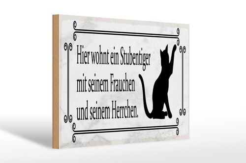 Holzschild Spruch 30x20cm Katze hier wohnt ein Stubentiger