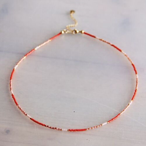 Miyuki necklace red/salmon/nude/gold