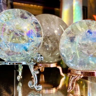 Increíble esfera de cristal agrietada ángel aura altar de brujas