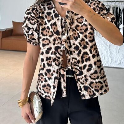 Leopard knotted front blouse - LEO