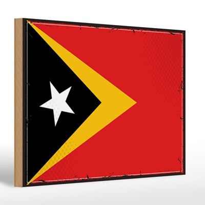 Letrero de madera bandera Timor Oriental 30x20cm Bandera Retro Timor Oriental