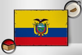 Panneau en bois drapeau de l'Équateur 30x20cm Drapeau rétro de l'Équateur 2