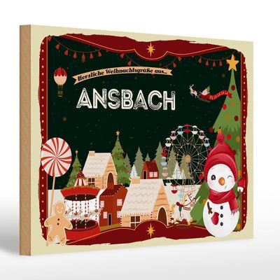 Cartel de madera Saludos navideños de ANSBACH regalo 30x20cm