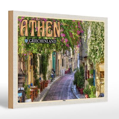 Panneau en bois voyage 30x20cm Athènes Grèce quartier Plaka