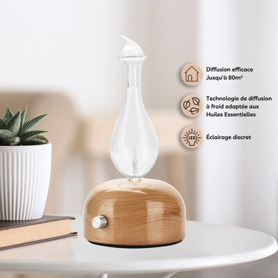 Nebulization diffuser - Aurora - wood and FSC glass - Sober and modern design - Timer function - Dimmer button - Decoration gift idea
