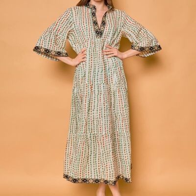 Langes Bohemian-Kleid mit Tupfenmuster aus Baumwolle – Orice