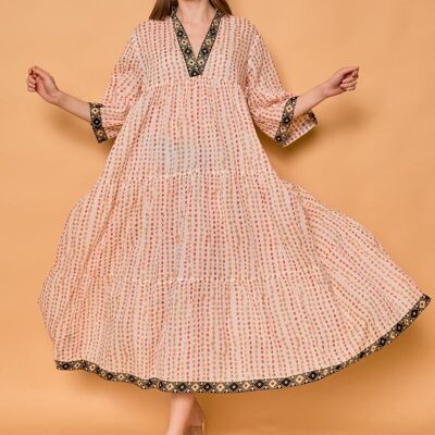 Bohemian long dress with polka dot patterns in cotton - Orice