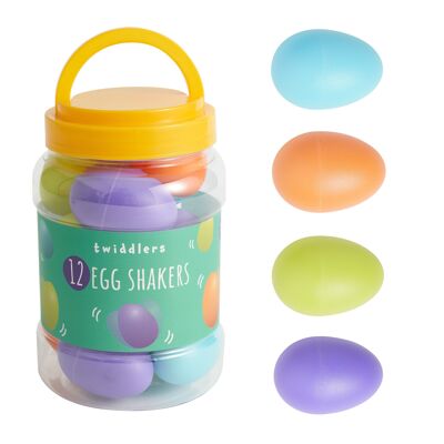 Tub of 12 Musical Egg Shakers, Maracas Instruments, 4 Colours, Toy Rattler