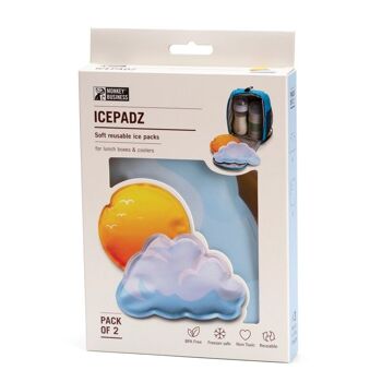 ICEPADZ- set de 2 blocs gel congélation souples - Kitty chats/Fruits/Végan légumes/Sun nuage - été - froid - frais 15